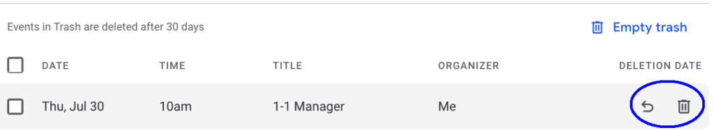 Recover Google Calendar Events: Trash