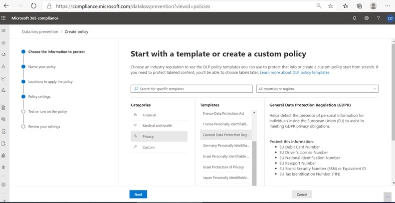 Microsoft Office 365 Data Loss Prevention (DLP) policy template